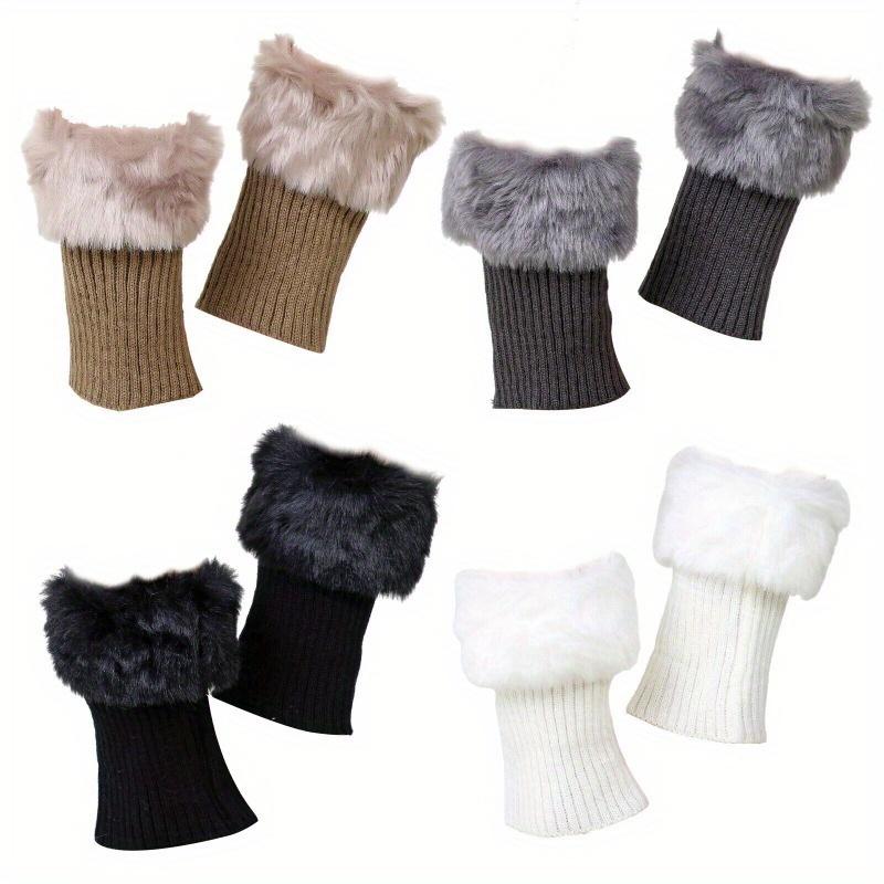 1 Paar elegante Damen-Winter-warme Strick-Fellbesatz-Beinstulpen-Manschetten-Topper-Stiefelsocken