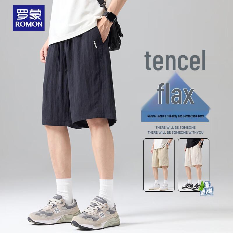 ROMON Men s Summer Ice-Feel Tencel Linen Quick-Dry Sports Shorts L