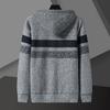 Winter Striped Mens Sweater Coat Thick Fleece Warm Zipper Wool Hooded Cardigan Jumpers Men Long Sleeve Knitted Sweaters