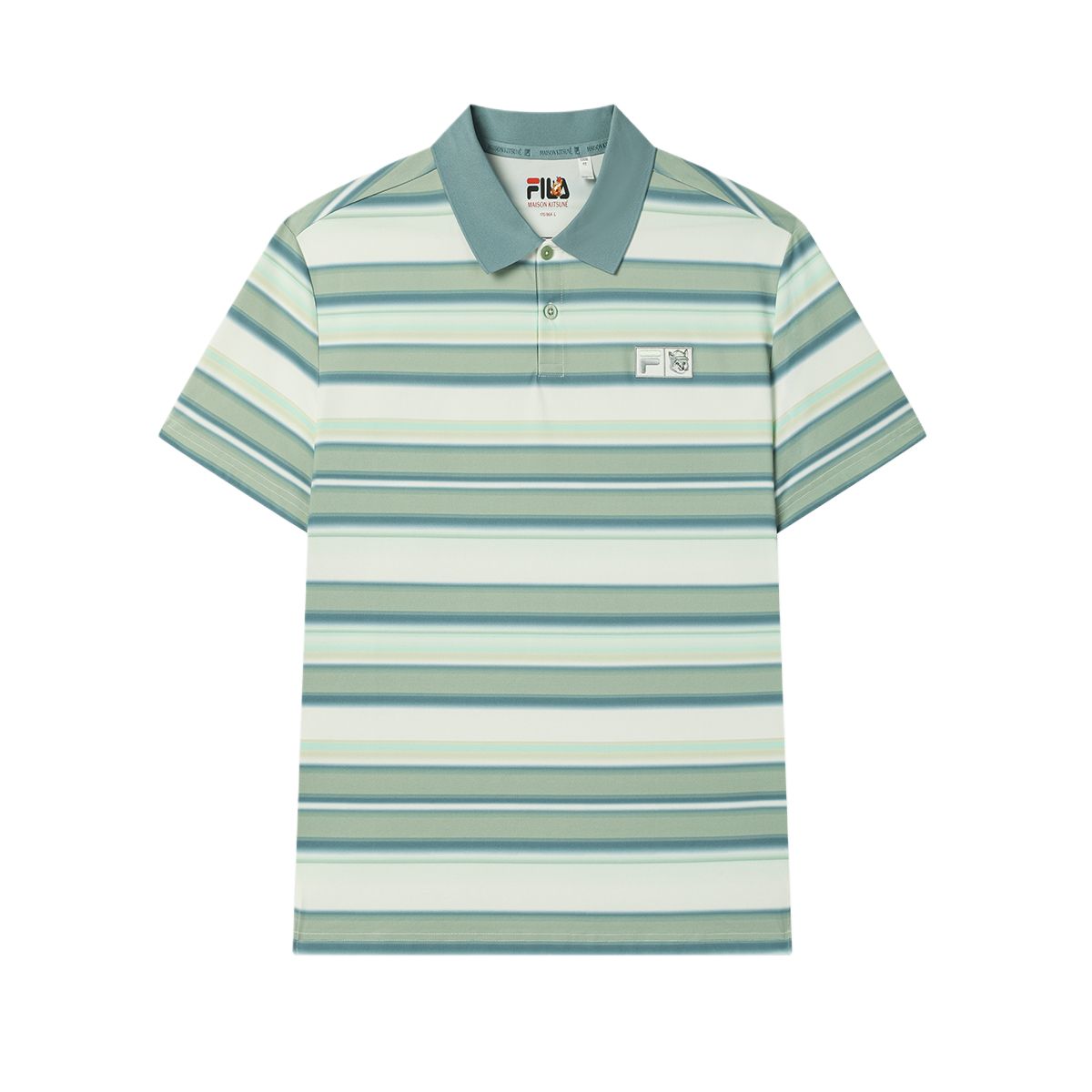

Fila X MAISON KITSUNE Оригинальная Свободная Модная Повседневная Полосатая Футболка-поло Мужская Футболка-поло Листово-зеленая F11M529107F-GN