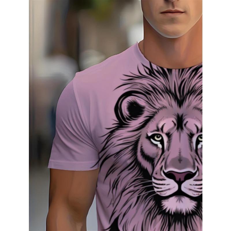 Casual Men T-Shirt Majestic Lion Head Portrait 3D Print Creative Short Sleeve Round Neck Summer Harajuku Style Tee Tops Loose Male Clothing Clothes