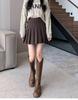 Women's Plus Size Woolen A-Line Pleated Skirt in Khaki - High Waist, Short Length for Spring and Autumn