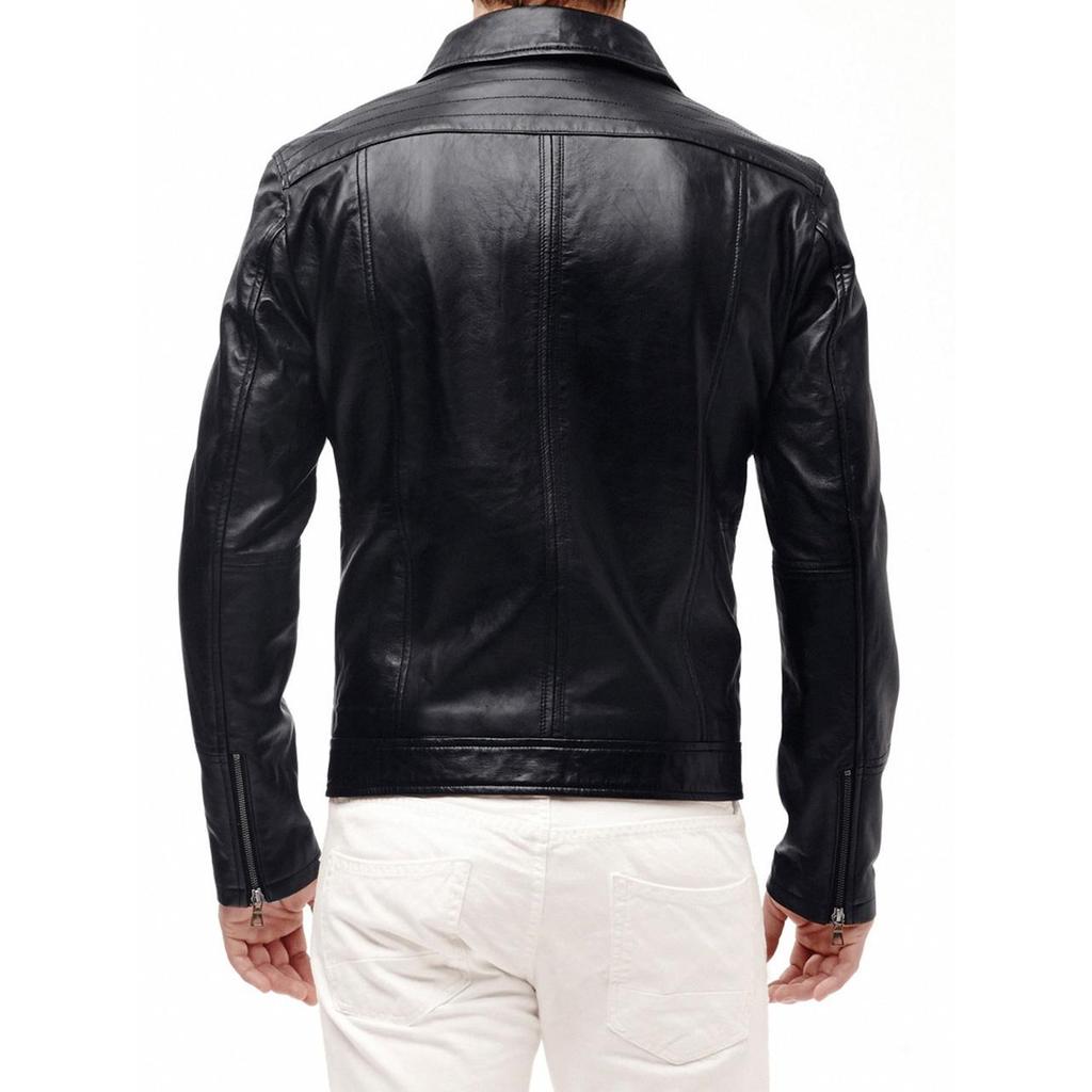 SKINOUTFIT Men's Genuine Lambskin Black Leather Jacket Stylish Motorcycle Bomber Biker Outerwear MJ 86