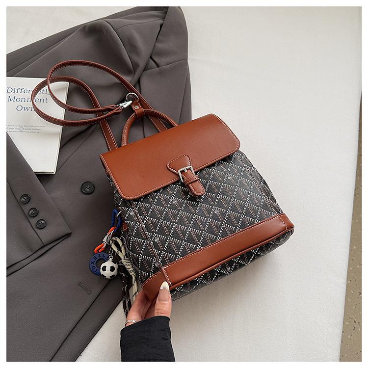 Fashion Printed Backpack Bag Women's 2025 New Niche Design Travel Backpack Retro Contrasting Color Messenger Bag