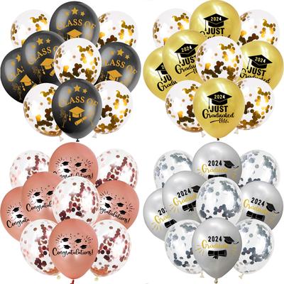 Glückwunschballons Schwarz Gold Abschlusskappe Congrats Grad Konfetti Latexballon Abschlussfeier Dekoration Jahrgang 2024 Geschenk