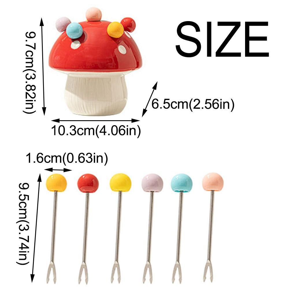 Creative Mushroom Fruit Fork Anti-scald Cute Toothpick with Holder  Household