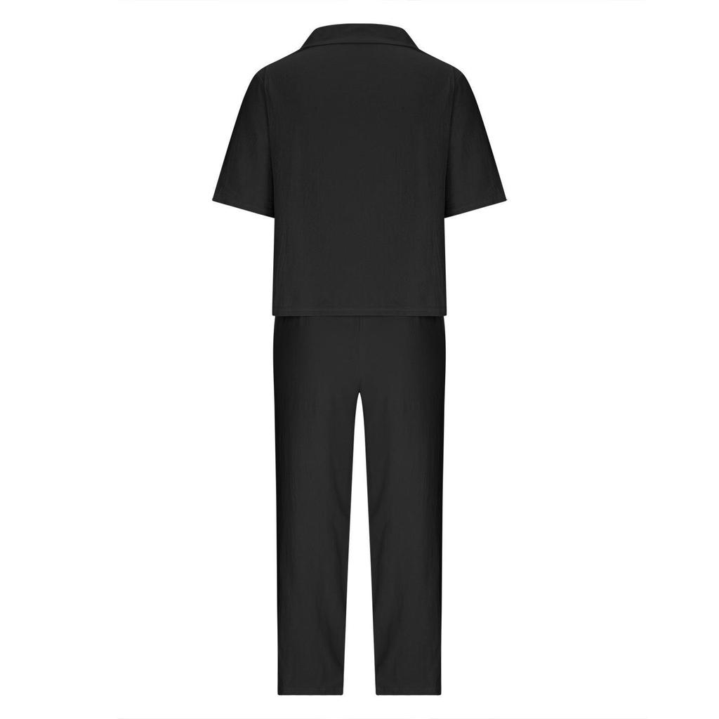 European & American Plus Size Women's Casual Summer Two-Piece Set with Short Sleeve Round Neck
