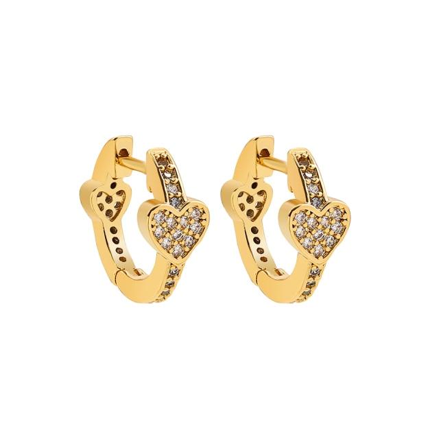 Women Cubic Zircon Rainbow Earrings Cubic Zirconia Ear Cuff Set Female Stylish Fashionable Gold Tone Huggie Clip On Earrings Earcuff Crystal Stone