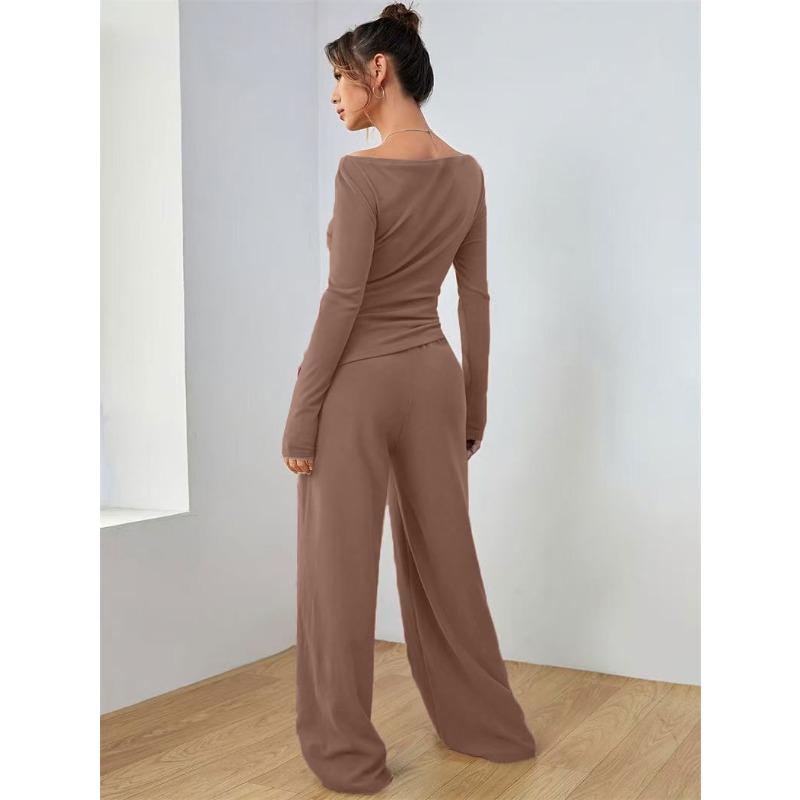 JKASHDK Dámská móda Ležérní Jaro Podzim Jednobarevný potisk Dlouhý rukáv Kalhoty s výstřihem do O Kalhoty Obleky