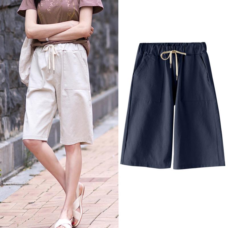 Pantaloni Scurți Femei Vară Ușori cu Talie Înaltă cu Picior Larg Casual Lungime Medie Picior Drept Mărimi Mari Talie Elastică Pantaloni Treisfert pentru Femei