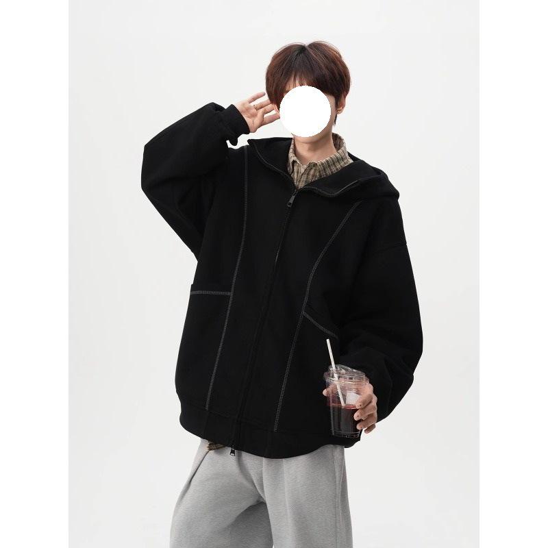 

Men s Trendy Heavyweight Air Layer Cardigan Hoodie with Exposed Seams for Autumn/Winter XL чорний