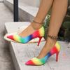 Women's Colorblock Pointed Toe Stiletto Heels, Low Cut Casual Dress Shoes