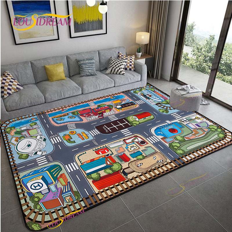 Alfombra Road Traffic Rout Map Carpet Living Room Sofa Coffee Table Bedroom Rugs Kitchen Kid Play Anti-slip Floor Mat Home Decor