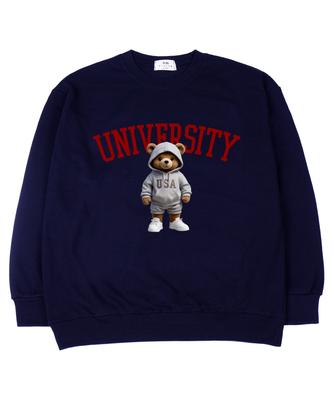 TI.GLAKE Usa University Oversized Sweatshirt Navy [Fleece-Lined]