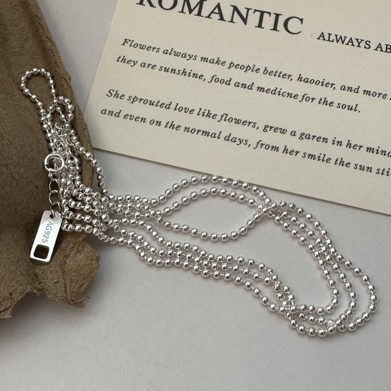 Fine Jewelry Luxury Silver Ball Chain Necklace 925 Sterling Silver Long Chain Necklace Woman 69+5cm&Necklace