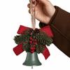 Creative Christmas Bell Pendant Retro Exquisite Xmas Tree Pendant with String Artificial Pine Metal Bow Bells Entrance Porch