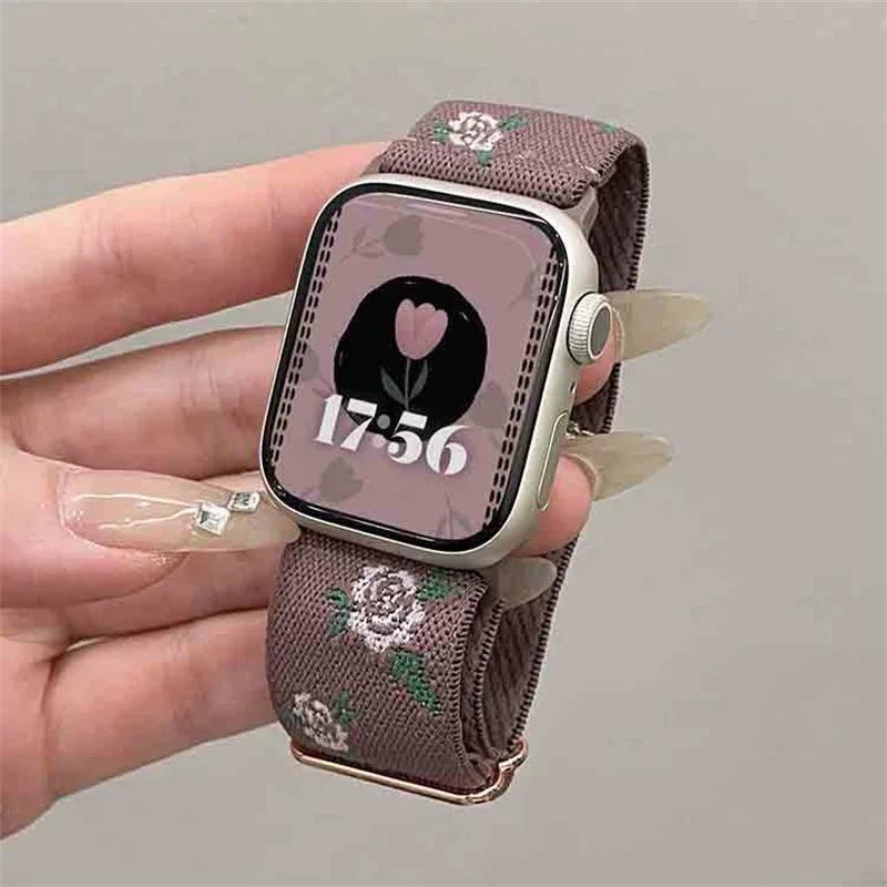 

Nylon Embroidery Strap Belt Band For Apple Watch 46mm 45mm 44mm 40mm 49mm 41mm 42mm For iWatch Series 11 10 9 7 8 3 6 SE Ultra 3 38 40 41 S11-10-42mm фиолетовый