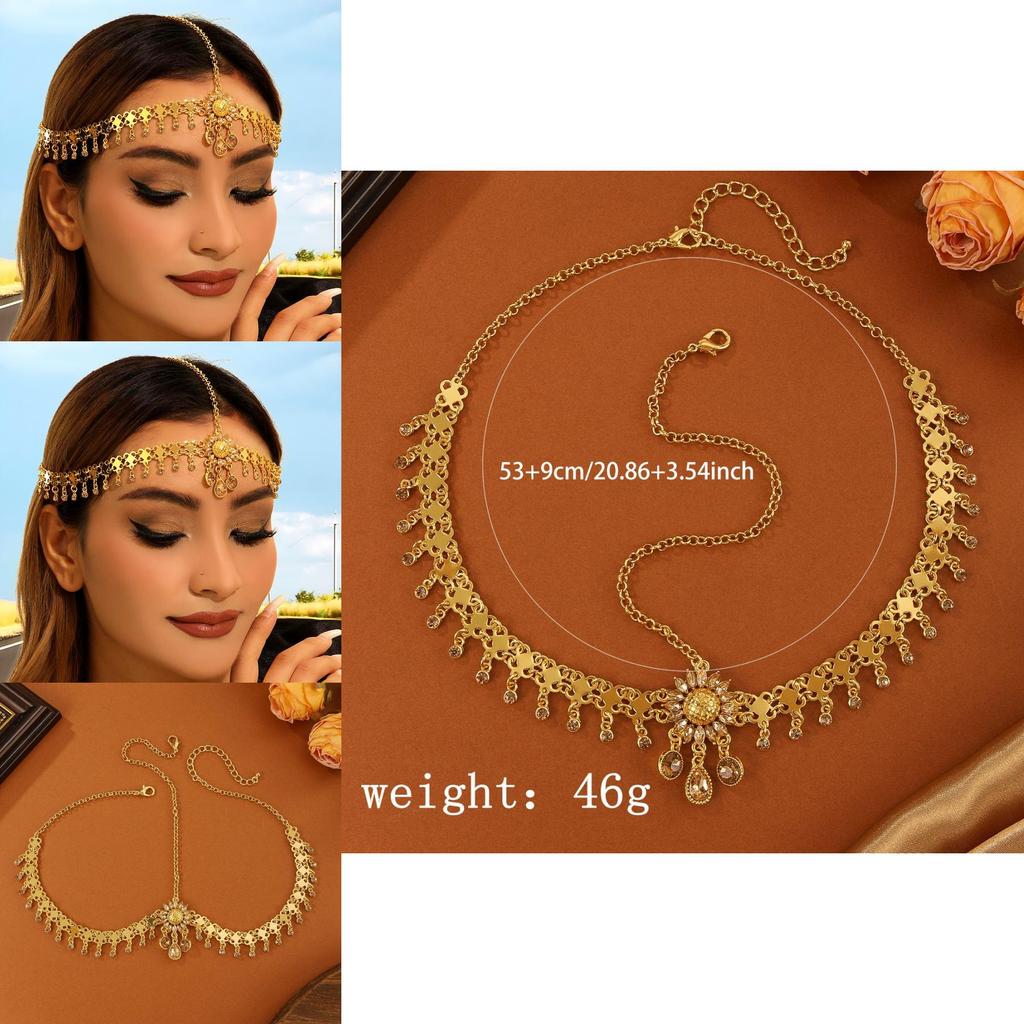 Cultural Inspired Head Chain With Crystals And Floral Motifs For Festival Or Gift