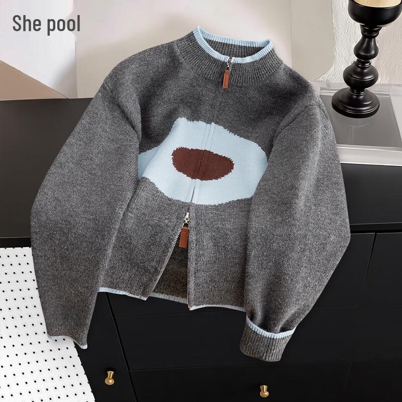 

Women s Soft Colorblock Double-Zipper Knit Cardigan S