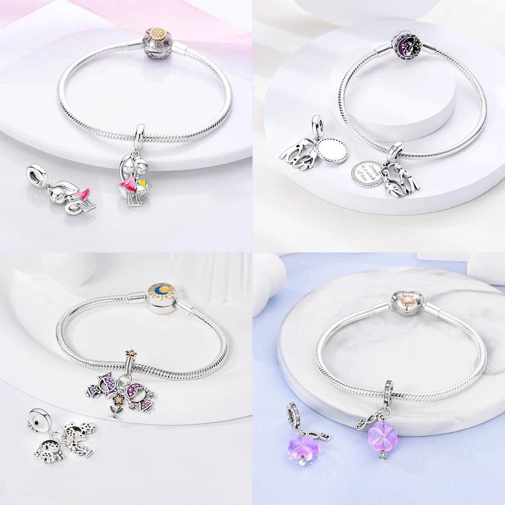 Pendants Woman Original Copper Rose Flower Bear Butterfly Beads Fit Bracelet Pendant Jewelry Making Up For Women Fine Gift