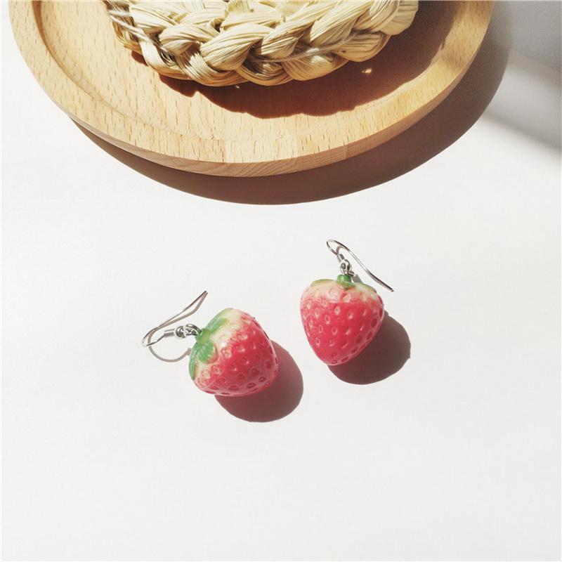 New Fruit Strawberry Earring Female Lovely Girl Simulation Red Strawberry Dangle Earrings for Women Korean Fashion Jewelry