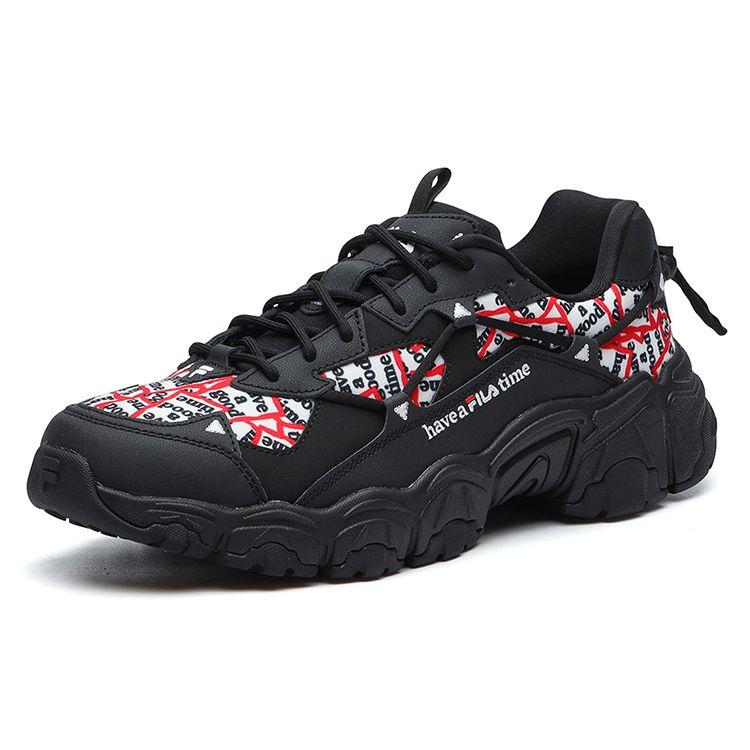 FILA Cat Paw HGT Fabric Synthetic Leather Two-Layer Cowhide Sports Comfort Low-Top Dad Shoes Women sneaker Black F12W144150FBK