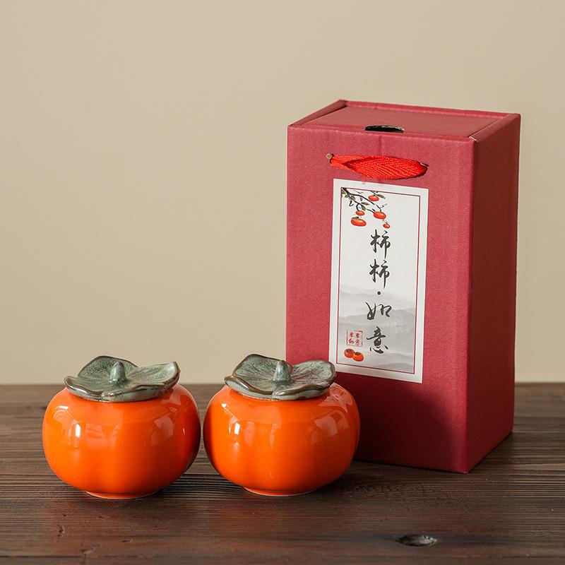 Persimmon tea can ceramic seal Ruyixi candy can packaging box small creative jar wedding gift
