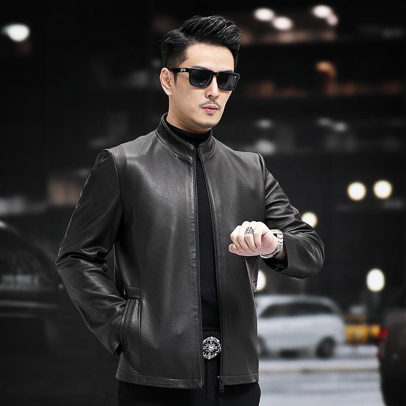 Spring and Autumn Genuine Leather Jacket Men's Goat Leather Jacket Stand Collar Jacket Motorcycle Leather Jacket