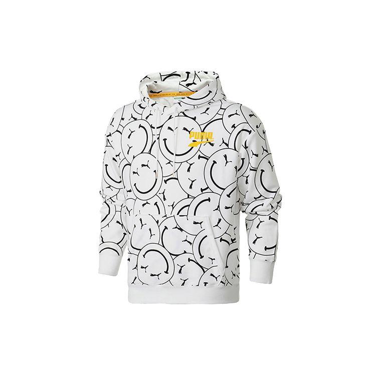 PUMA Men s Club AOP Smiley Print Hooded Fleece White 530367-02 S