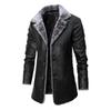 Men's Mid Length Business Plush Large Lapel Faux Leather Plush Jacket Large PU Leather Jacket