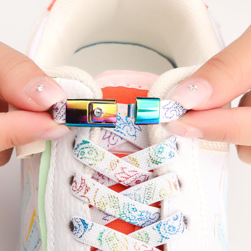 Nr. 8 bunte Press-Lock-Schnürsenkel ohne Bänder, Cashew-Blume, elastische Schnürsenkel, Sport, Kinder, Erwachsene, 8 mm dick, Tennis-Flats, Schnürsenkel ohne Bindeband