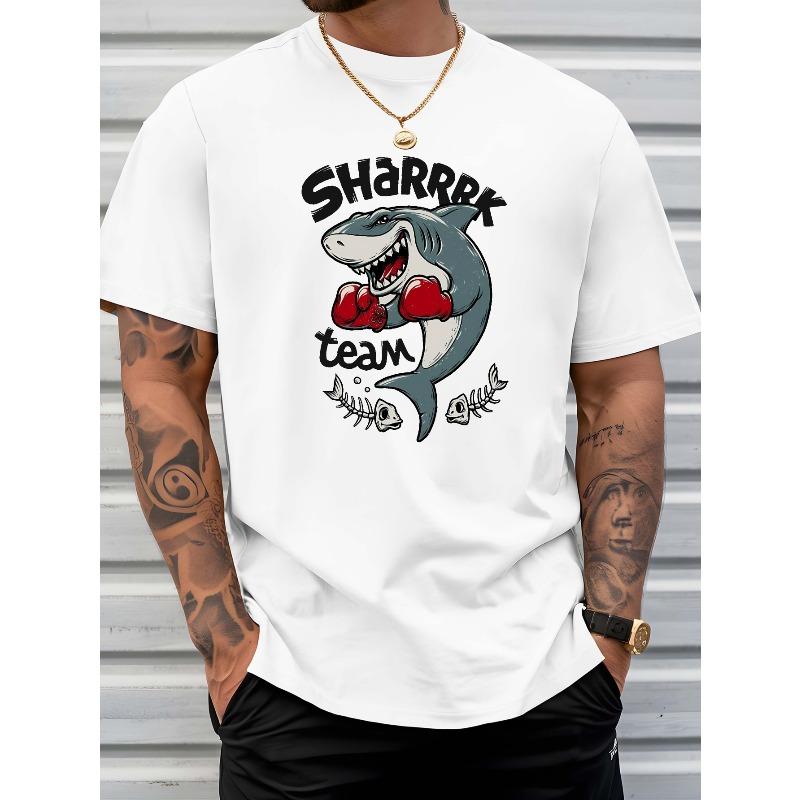 European Size Team Shark New Summer Outdoor Men's Short-sleeved T-shirt Summer Fashion Trend Top Printed Men's Bottoming Shirt