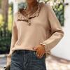 Herbst Winter Frauen Stricken Pullover Lange Sleeve Button Down Rüschen Trim Stricken Tops Einfarbig Lässige Strickwaren
