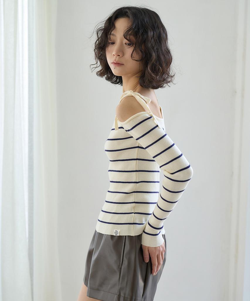 THE GREEN LAB Striped Shoulder Strap Detail Knit [Ivory]