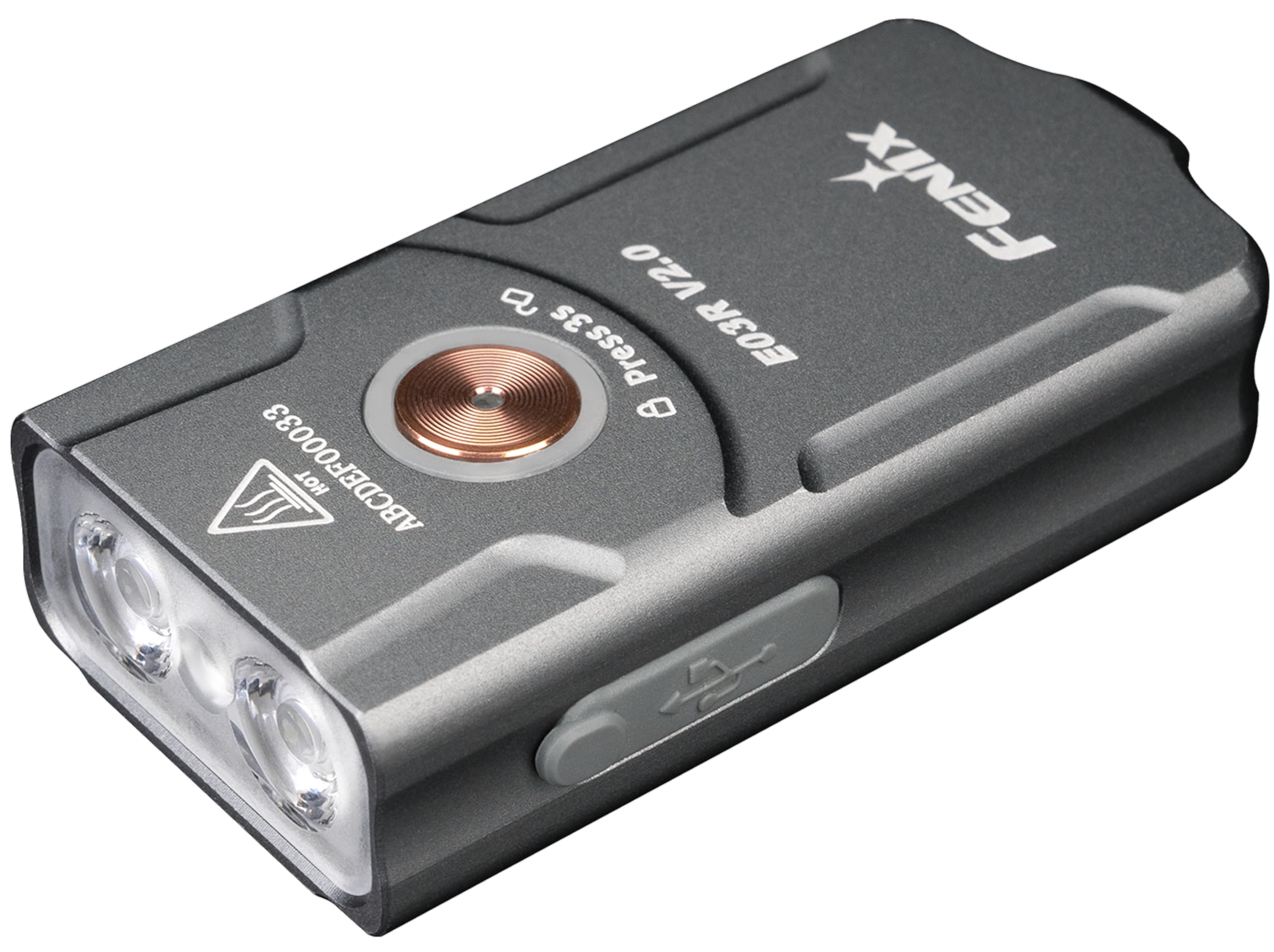 

Fenix E03R Брелок Макс 500 IP66 Водонепроницаемый V2.0 Фонарь, Люмены, Перезаряжаемый через USB-C, Алюминий, (Серый) серый