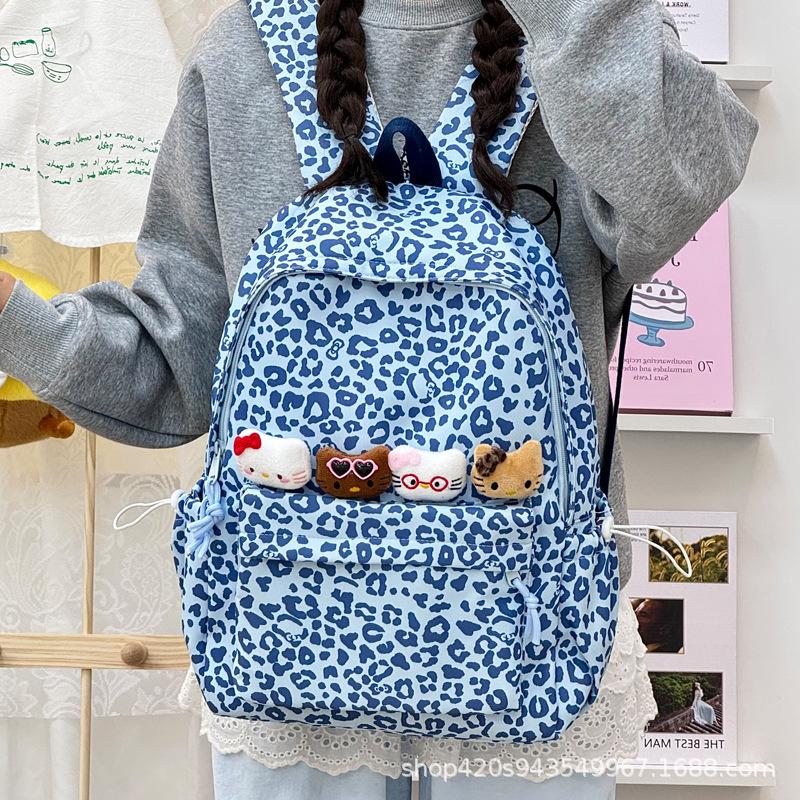 Schoolbag Leopard print canvas schoolbag Women's backpack High value niche American leisure travel backpack Large capacity Lightweight versatile