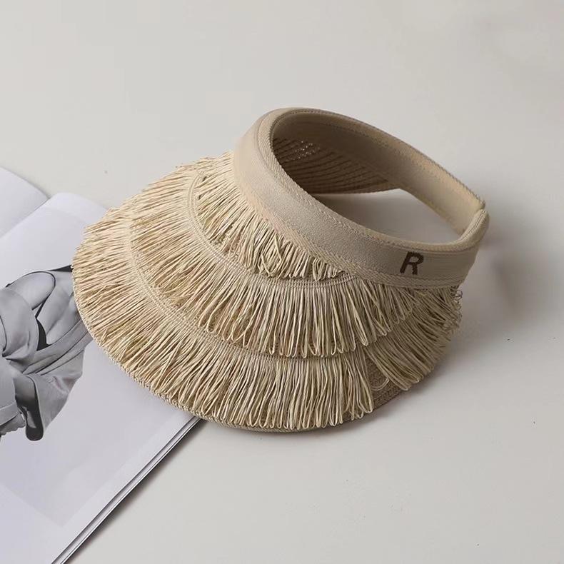 Summer Headband Lafite Grass Empty Top Hat UV Sun Protection Sun Protection Hat for Women's Seaside Travel Straw Hat