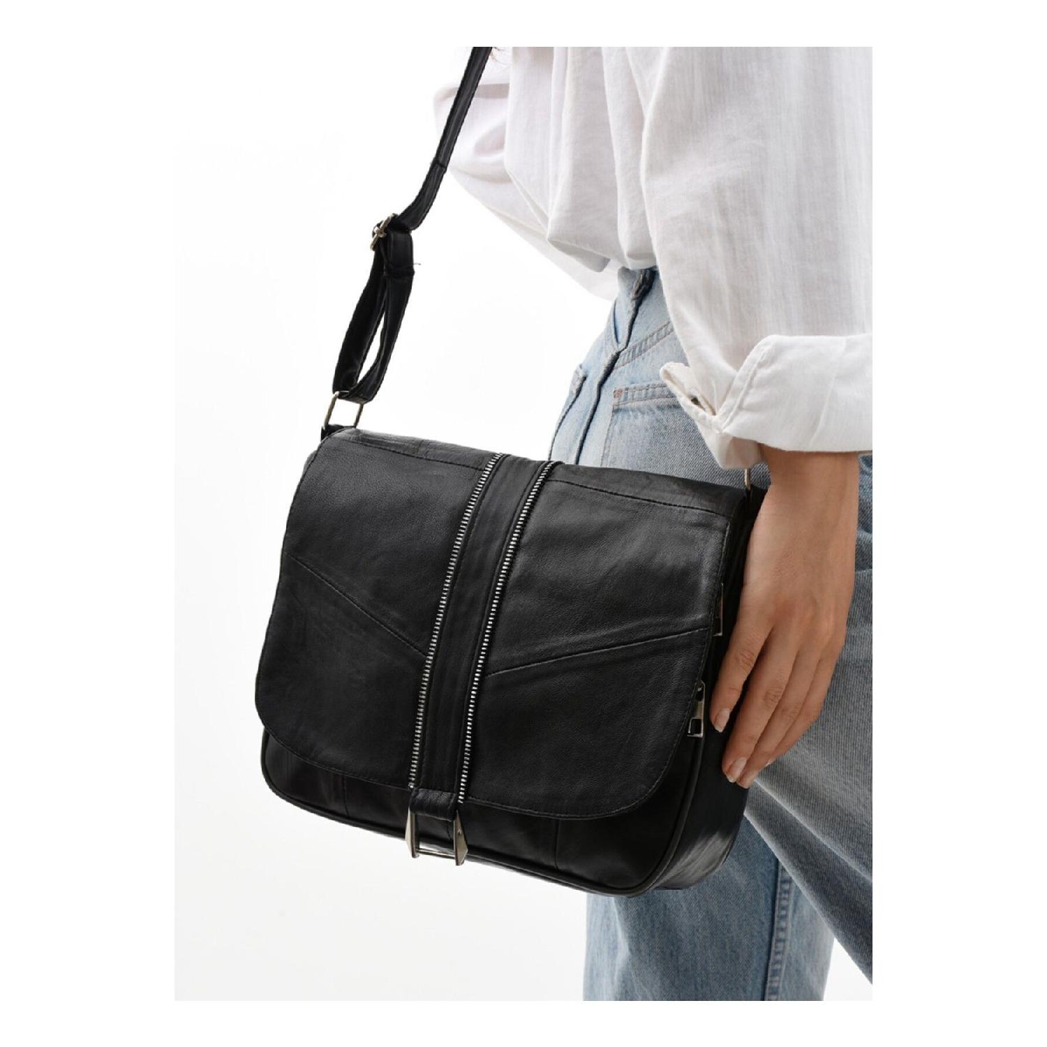 

Сумка через плечо и плечо большого размера из натуральной кожи Standart чёрный