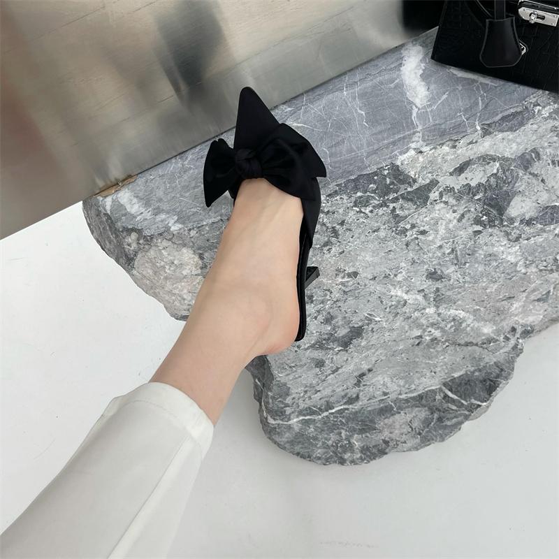 Fashion Eilyken Autumn Big Butterfly-knot Women Slippers Sandals Shallow Pointed Toe Mules Stripper High Heel Pumps Ladies Shoes