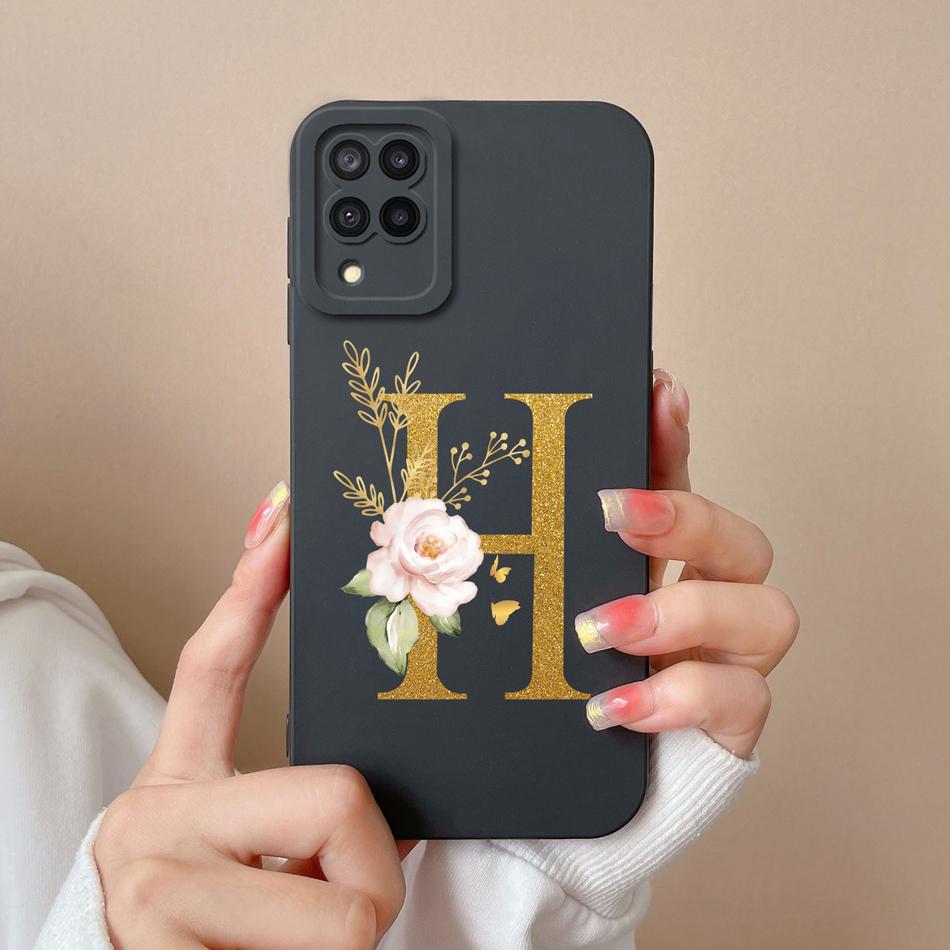 Elegant Case For Samsung M22 M32 4G 5G Rose Letter Phone Shell Lens Protective Cover For Galaxy M32 M22 Liquid Silicone Bumper