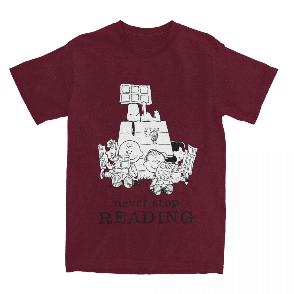 Comics Reading T Shirts Accessories for Men Women Pure Cotton Novelty Charlie Brown T-shirt Clothes Summer