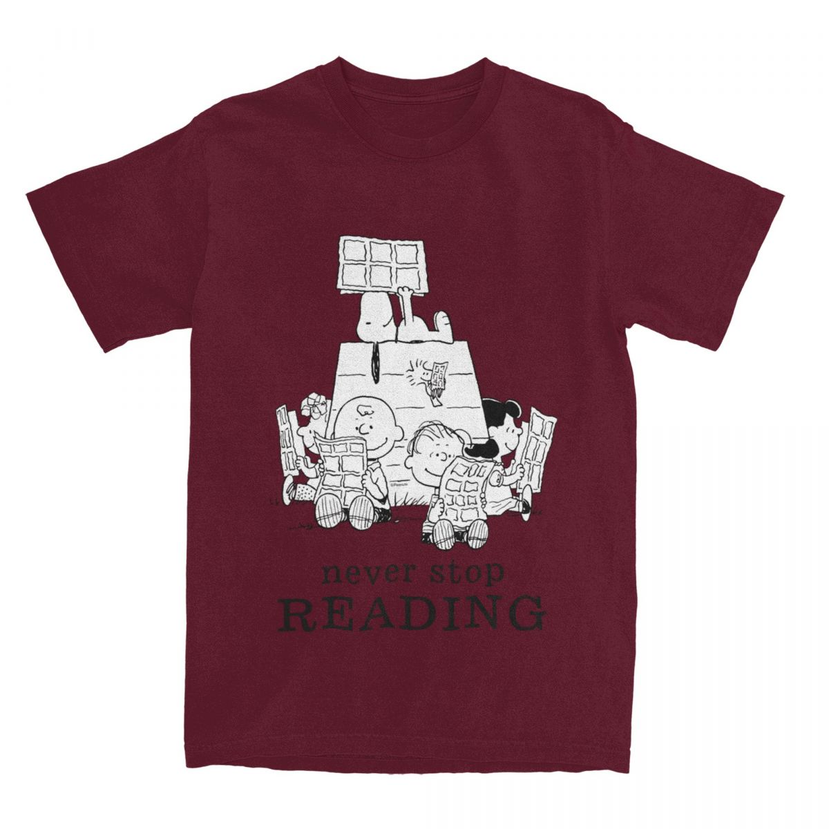 

Комиксы Чтение Футболки Аксессуары для Мужчин Женщин Чистый Хлопок Новинка Чарли Браун Футболка Одежда Лето XXXXXL бордовый