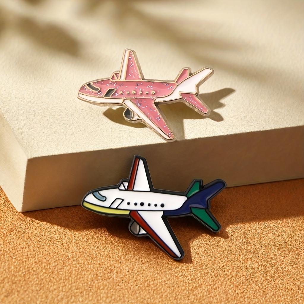 KC gold-plated zinc alloy cartoon airplane brooch pin, bright pink/green airplane pattern, cute and multi-purpose bag hanger