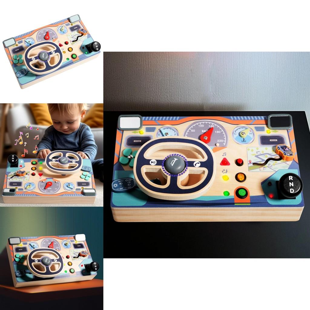 Busy Board Toy For Kids With Wooden Steering Wheel Learning Playset For Early Education