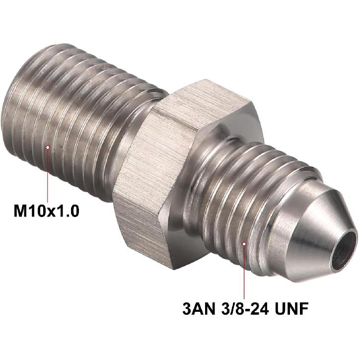 3AN Male to M10x1.0 Male Stainless Steel Brake Fitting Adapter Connector