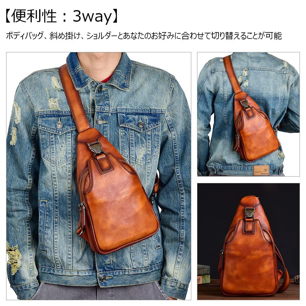 Whatna Antik-Stil Gegerbtes Natur-Rindsleder Umhängetasche Ein-Schulter-Tasche für Herren, Echtes Leder, Dick, 13547 (Braun B)