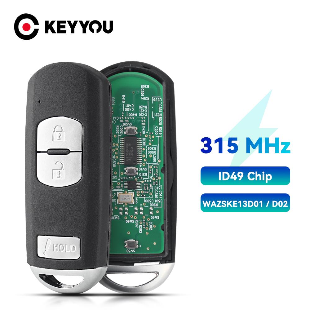 KEYYOU WAZSKE13D01 WAZSKE13D02 Smart Key For Mazda CX-3 3 6 MX-5 Miata 2013- 3/4 Buttons FSK 315MHz ID49 Chip Remote Car Key
