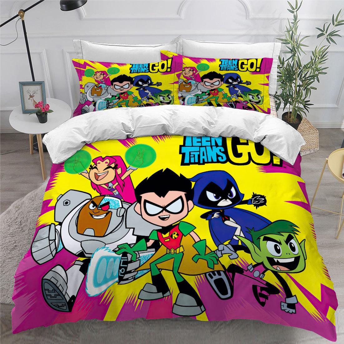 Animation 3D Digital Printing Three-Piece Home Textile Diy Quilt Cover Bed Pillowcase EU S(135*200/50*75*1)
