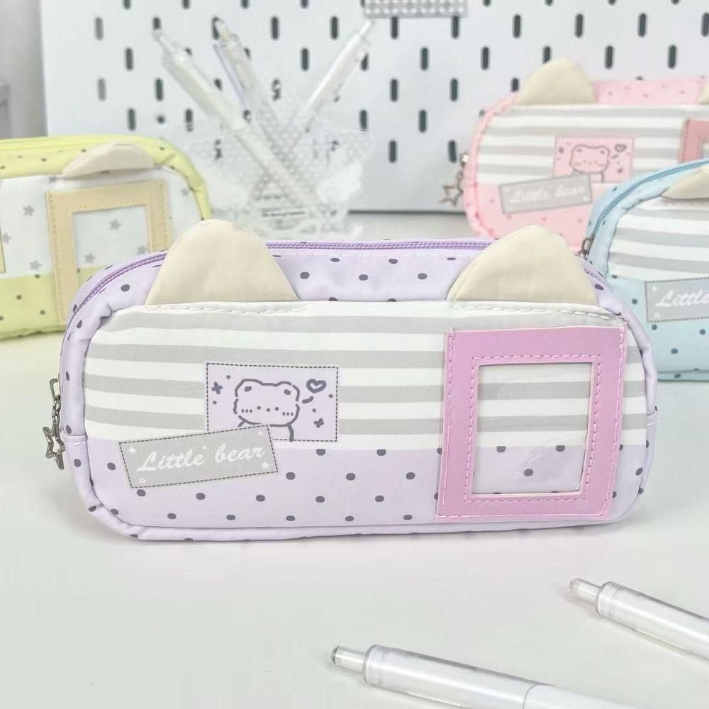 Large Capacity Pencil Case Cat Ears Design Pencil Pouch Portable Stationery Bag  Gift