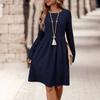 Autumn Winter Women's Fashionable Solid Color Round Neck Long Sleeved Casual Dress